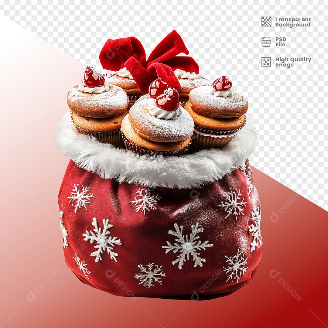 Saco de Natal Com Bolos Doces Elemento 3D para Composição PSD
