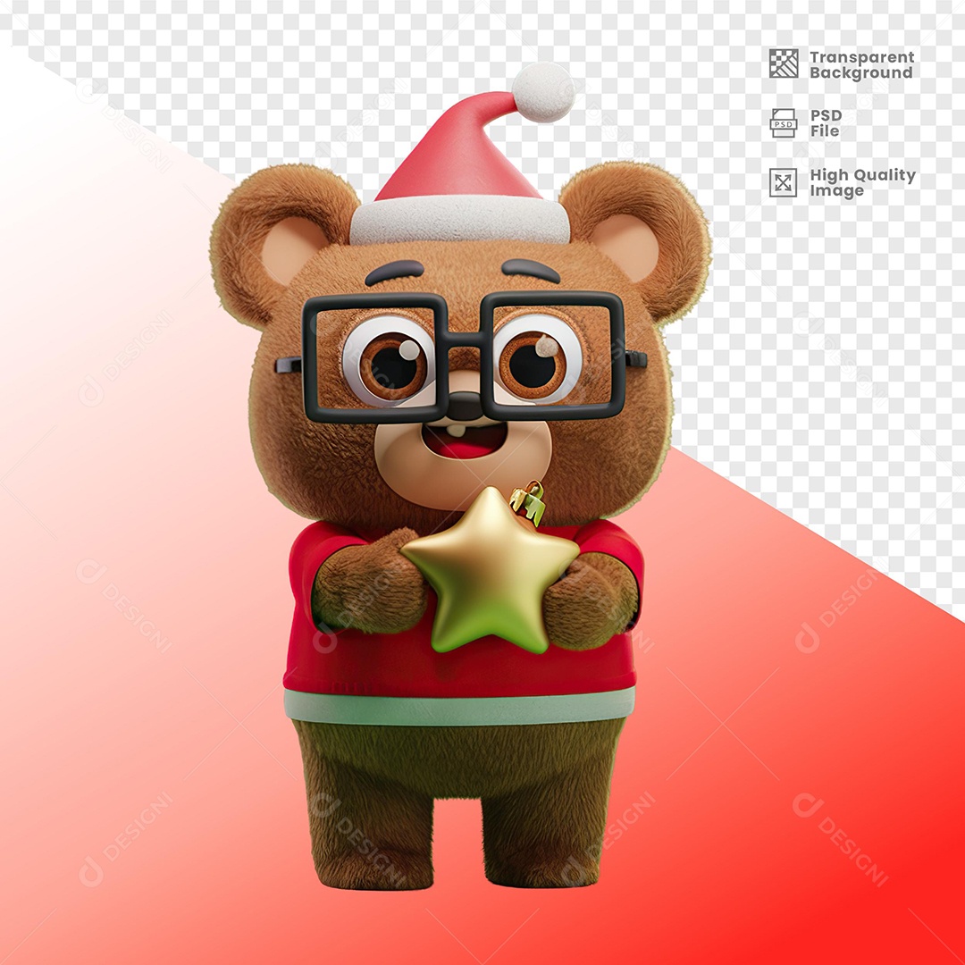Urso com Enfeites de Natal Elemento 3D Para Composição PSD