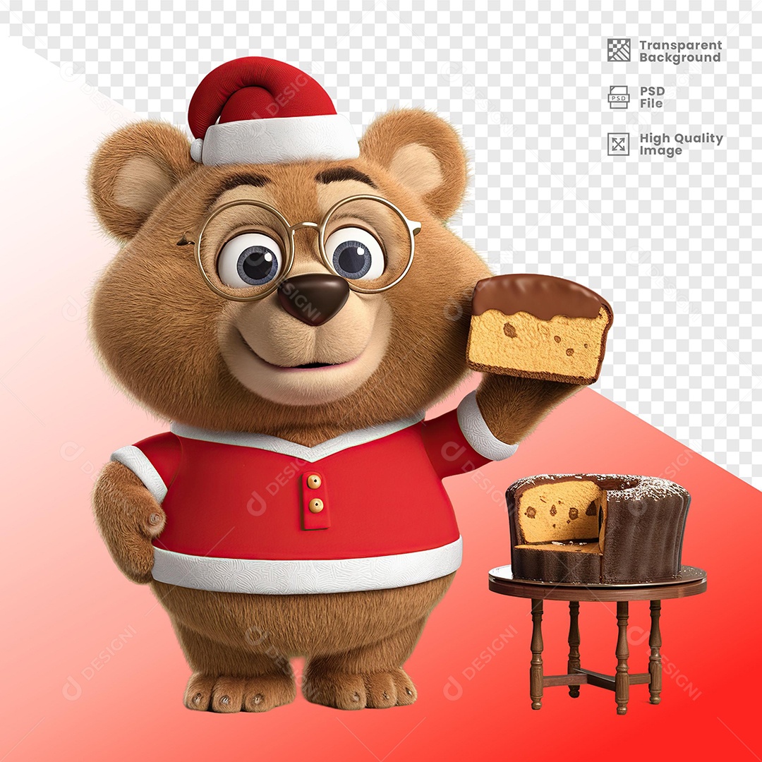 Urso Segurando Panetone Elemento 3D Para Composição PSD