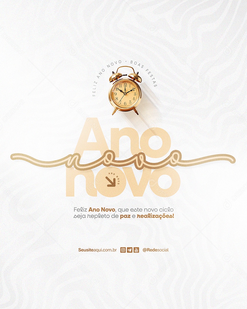 Feliz Ano Novo 01 de Janeiro Paz e Realizações Social Media PSD Editável