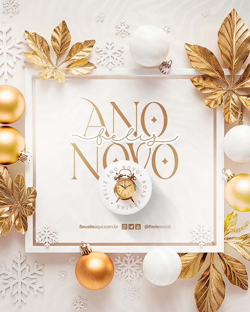 Feliz Ano Novo 01 de Janeiro Boas Festas Social Media PSD Editável