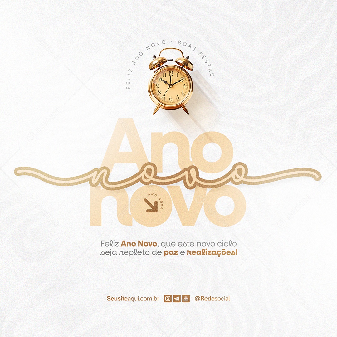 Feliz Ano Novo Paz e Realizações Social Media PSD Editável