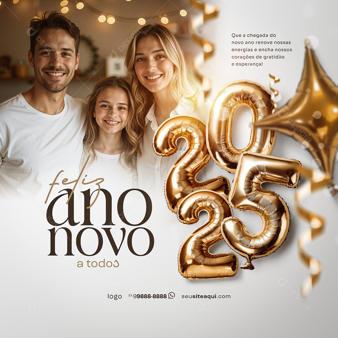 Feliz Ano Novo 2025 01 de Janeiro Social Media PSD Editável