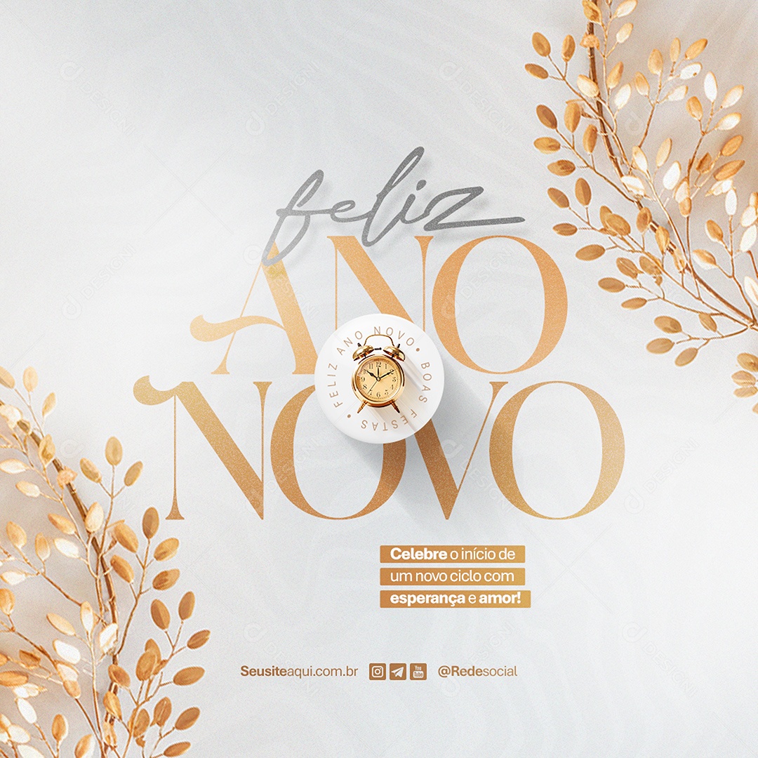 Feliz Ano Novo 01 de Janeiro Esperança e Amor Social Media PSD Editável