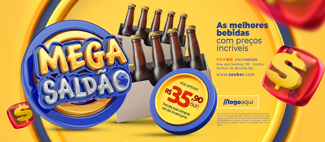 Banner Mega Saldão Cervejaria As Melhores Bebidas Social Media PSD Editável