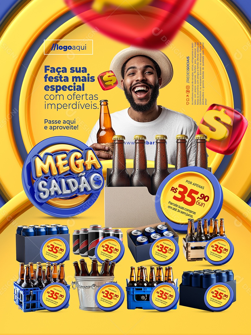Mega Saldão Cervejaria Encarte Faça sua Festa Mais Especial Social Media PSD Editável