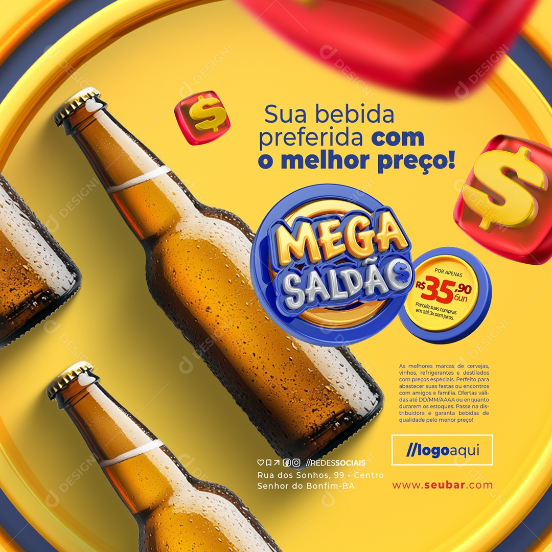 Mega Saldão Cervejaria Sua Bebida Preferida com o Melhor Preço Social Media PSD Editável
