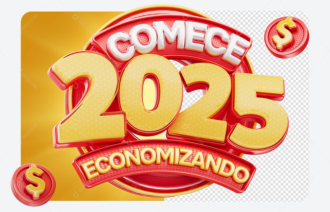 Selo 3D Comece 2025 Economizando Vermelho Para Comissão PSD
