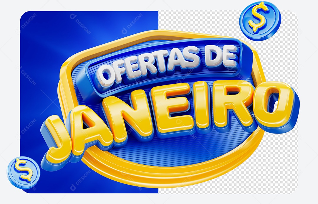 Selo 3D Ofertas de Janeiro Azul Para Composição PSD