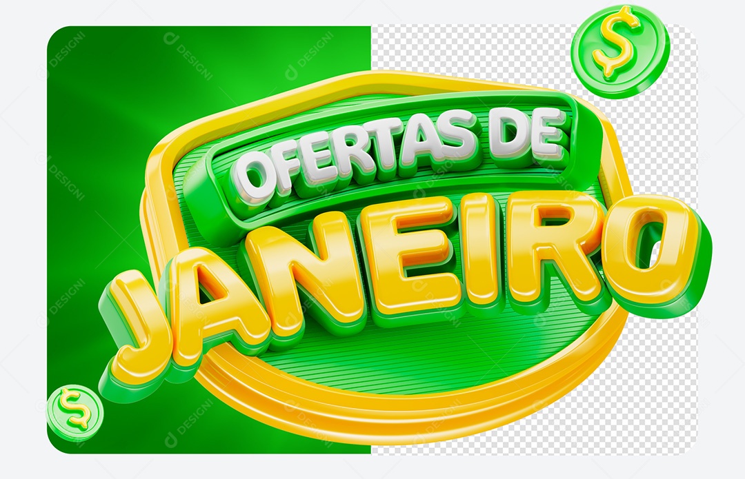 Selo 3D Ofertas de Janeiro Verde Para Composição PSD