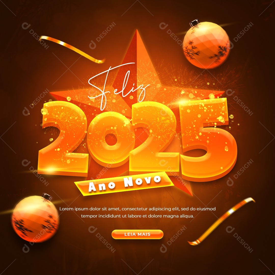 Flyer Feliz Ano Novo 01 de Janeiro 2025 Social Media PSD Editável