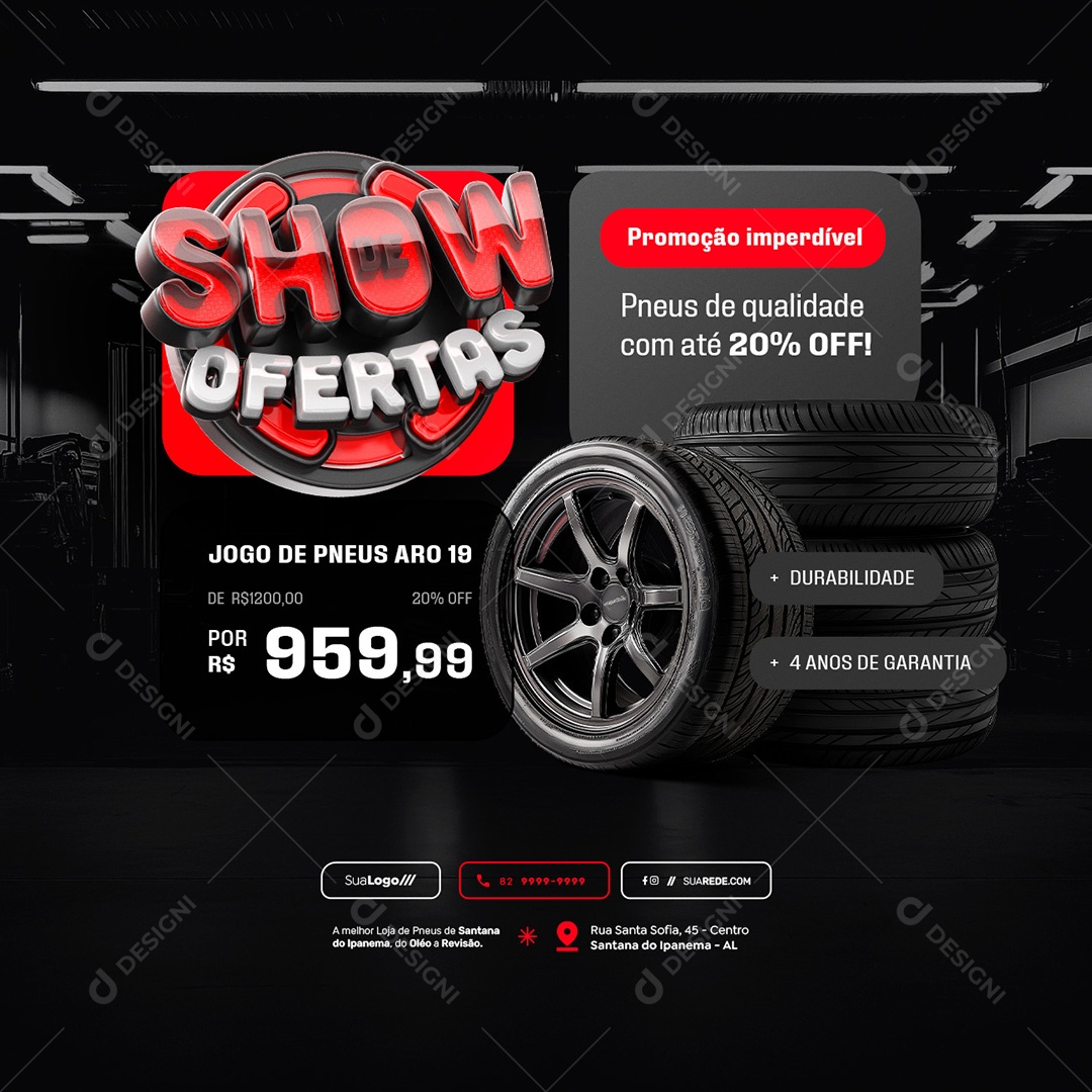 Loja de Pneus Show De Ofertas Promoção Imperdível Social Media PSD Editável