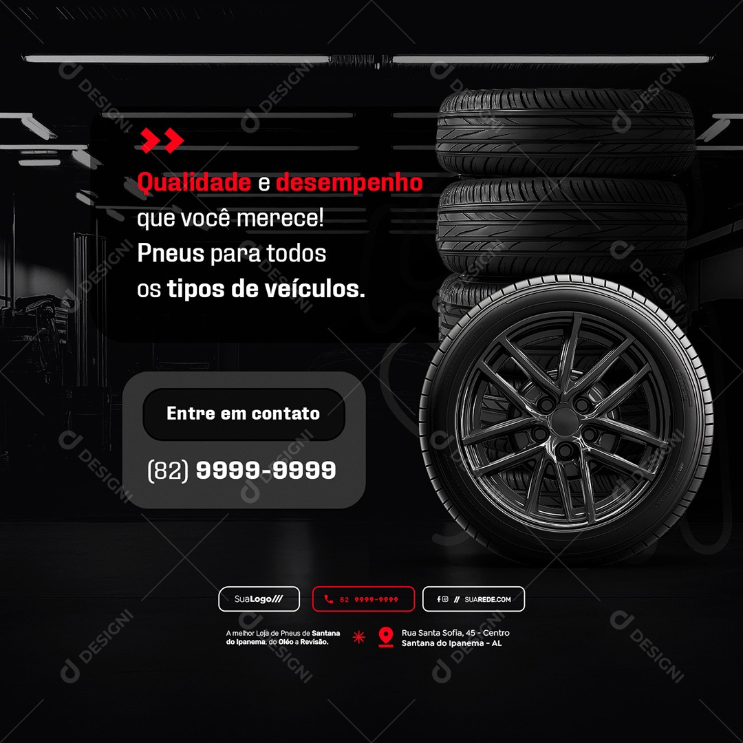 Loja de Pneus Qualidade e Desempenho Social Media PSD Editável