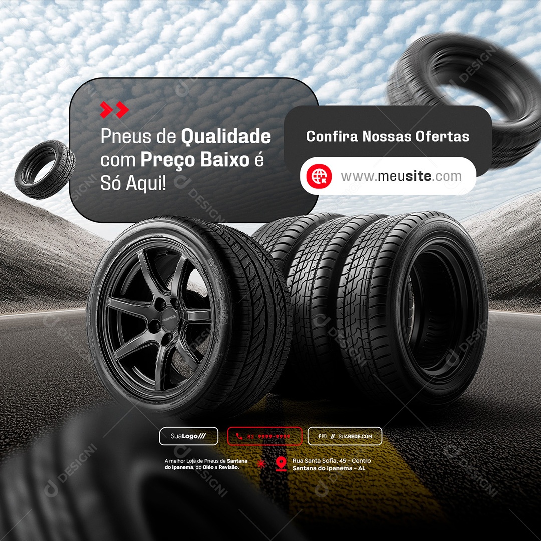 Loja de Pneus Qualidade com Preço Baixo Social Media PSD Editável