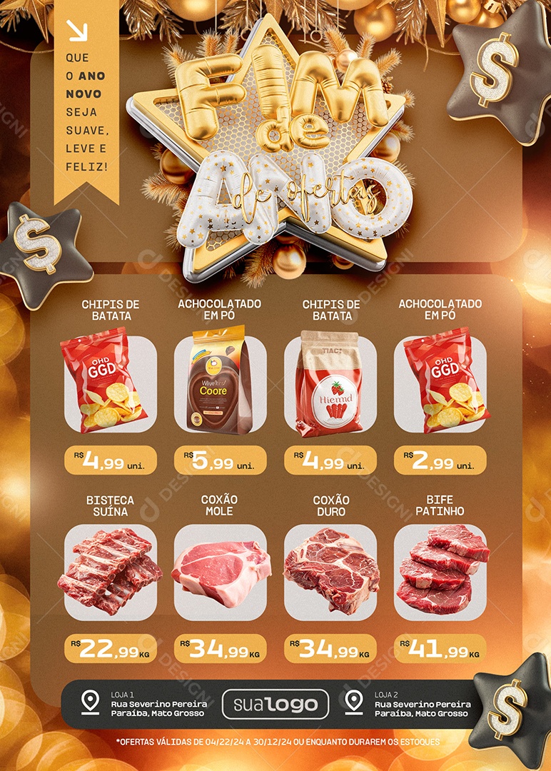 Tabloide Fim de Ano de Ofertas Supermercado Acougue Social Media PSD Editável