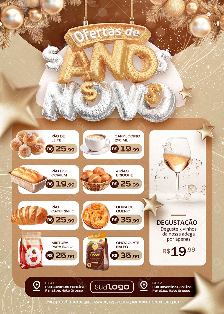 Tabloide Ofertas de Ano Novo Supermercado Social Media PSD Editável