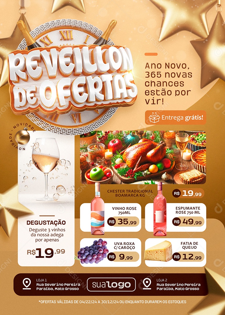 Tabloide Reveillon De Ofertas Supermercado Vinho Social Media PSD Editável