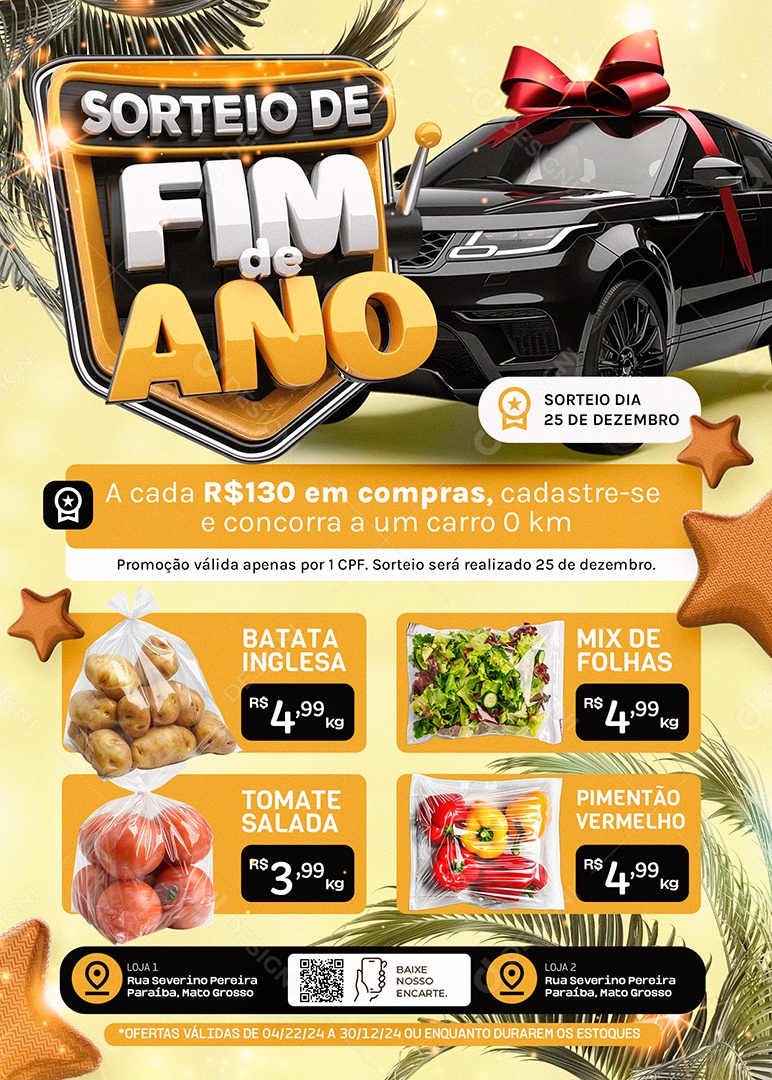 Tabloide Sorteio de Fim de Ano Supermercado Hortifruti Social Media PSD Editável
