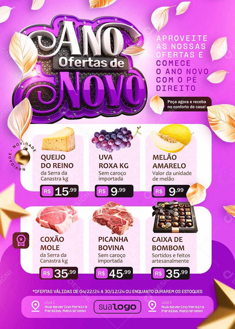Tabloide Ofertas de Ano Novo Supermercado Lacticínios Social Media PSD Editável