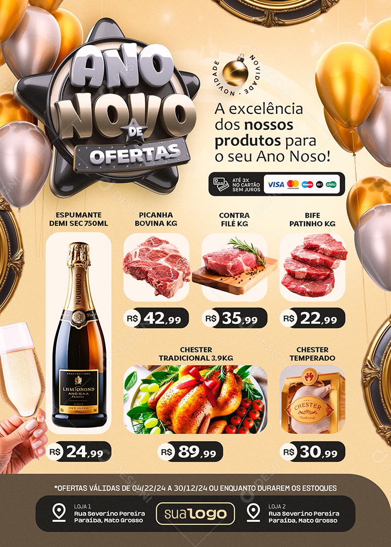 Tabloide Ano Novo De Ofertas Supermercado Champanhe Carnes Social Media PSD Editável