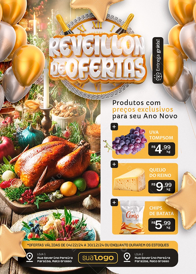 Tabloide Reveillon De Ofertas Supermercado Produtos Social Media PSD Editável