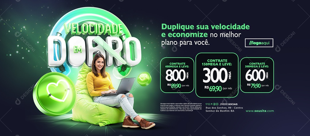 Banner Velocidade Em Dobro Internet Duplique sua Velocidade Social Media PSD Editável