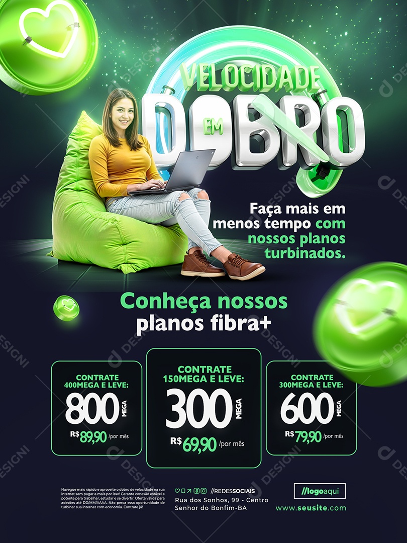 Velocidade Em Dobro Internet Encarte Conheça Nossos Planos Fibra Social Media PSD Editável