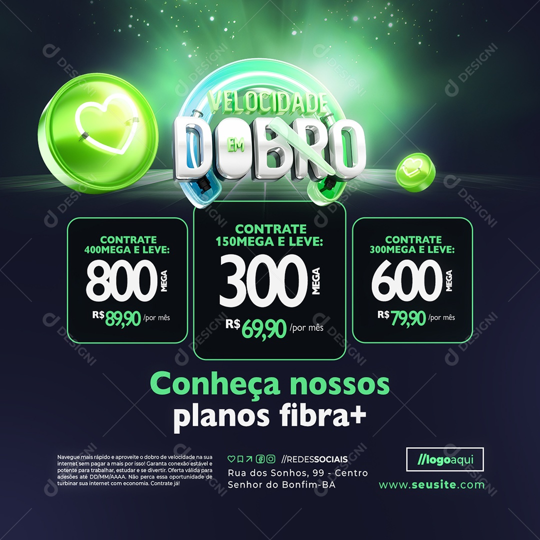 Velocidade Em Dobro Internet Conheça Nossos Planos Fibra Social Media PSD Editável