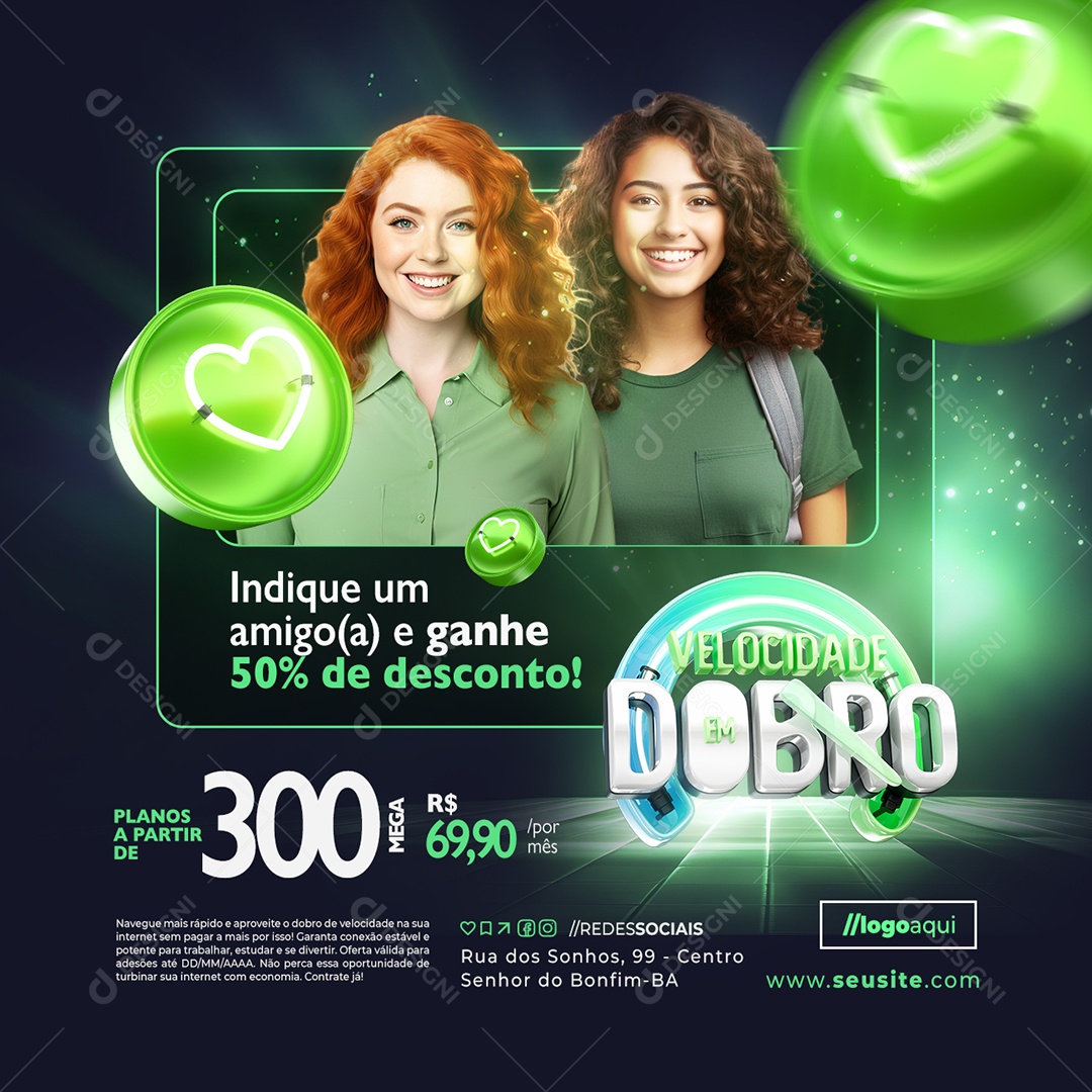 Velocidade Em Dobro Internet Indique um Amigo Social Media PSD Editável