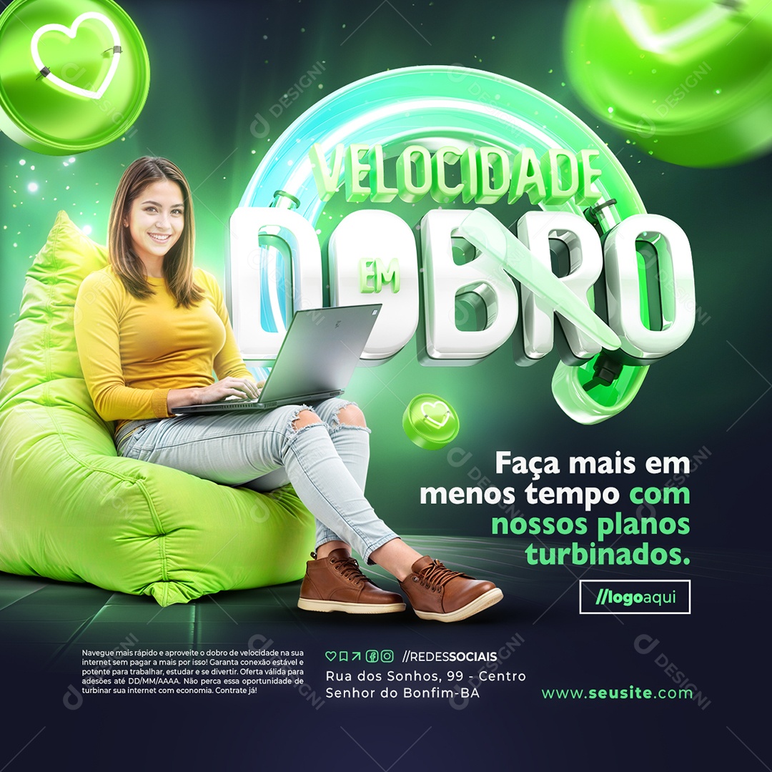 Velocidade Em Dobro Internet Faça Mais em Menos Tempo Social Media PSD Editável