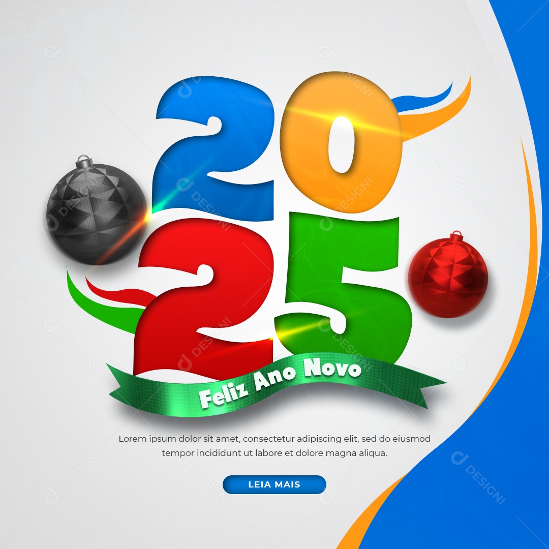 Post Feliz Ano Novo 01 de Janeiro Bem Vindo 2025 Social Media PSD Editável