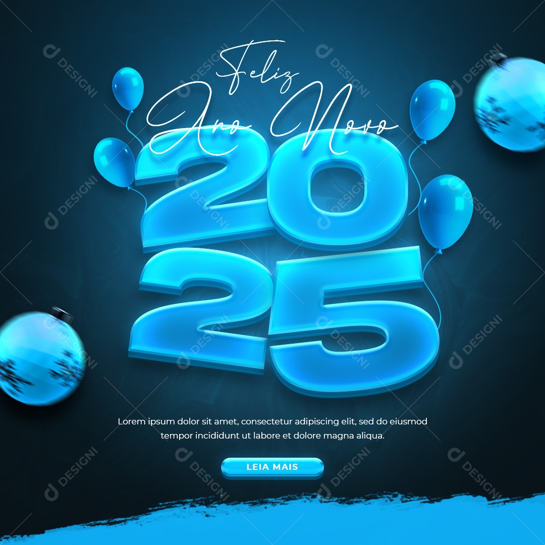 Post Feliz Ano Novo 01 de Janeiro 2025 Social Media PSD Editável