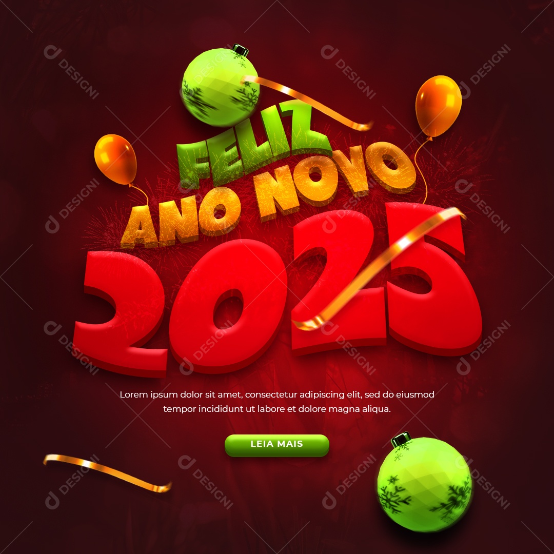 Post Feliz Ano Novo 01 de Janeiro 2025 Social Media PSD Editável