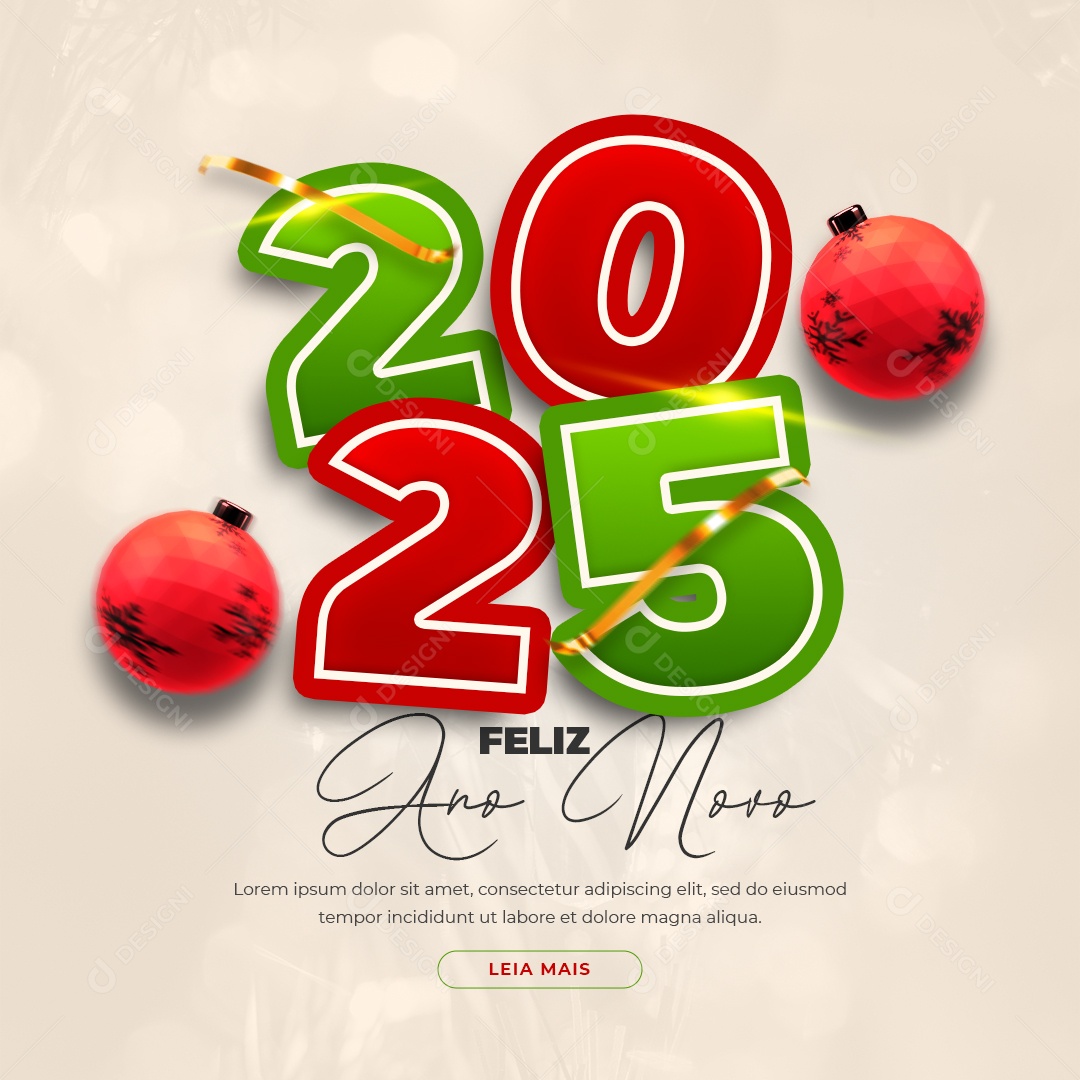 Post Feliz Ano Novo 01 de Janeiro 2025 Social Media PSD Editável