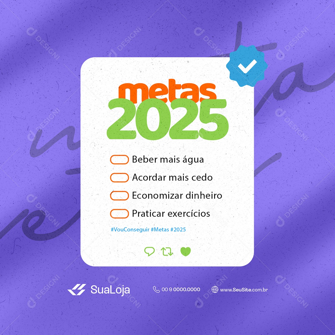 Metas 2025 Beber Mais Água Social Media PSD Editável