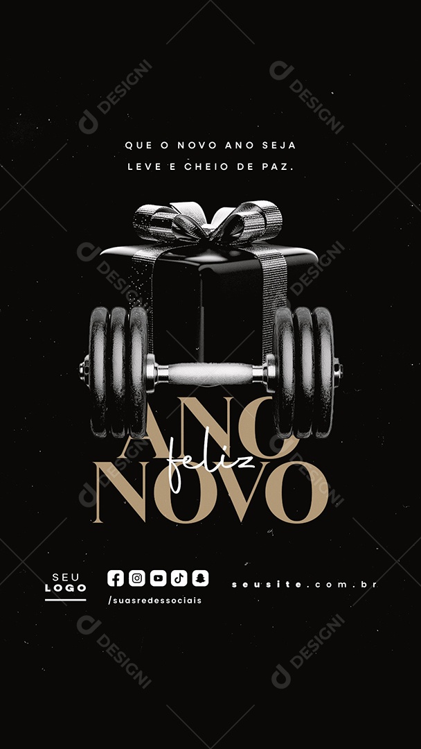 Story Feliz Ano Novo 01 de Janeiro Academia PSD Editável