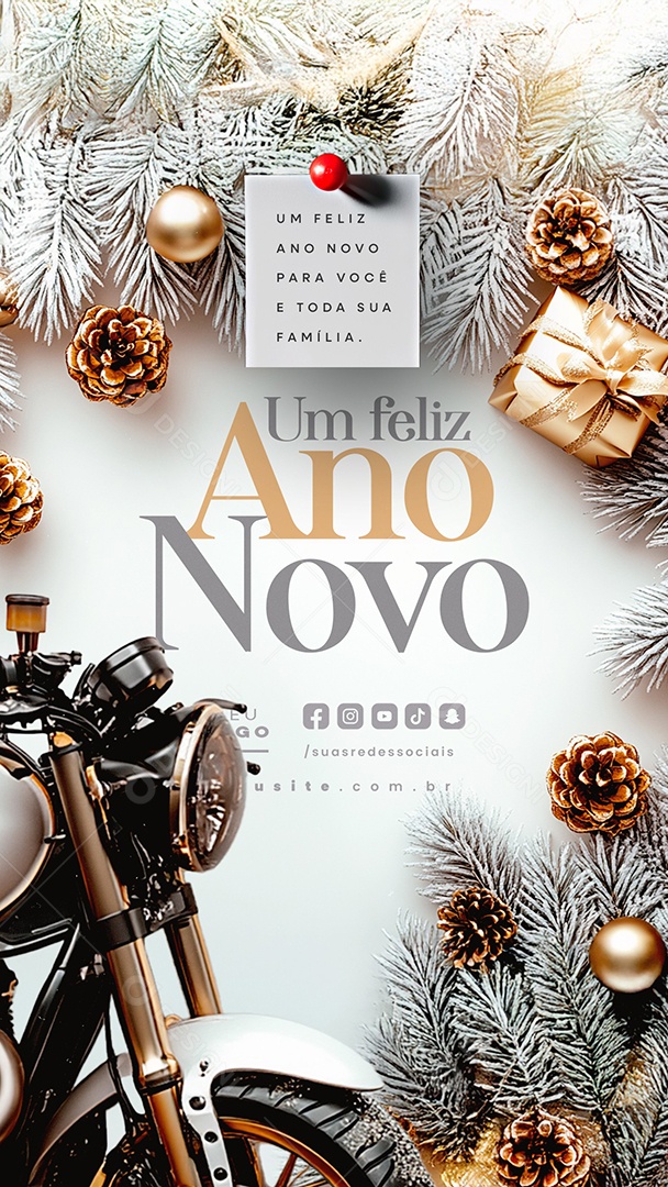 Story Feliz Ano Novo 01 de Janeiro Loja de Motos PSD Editável