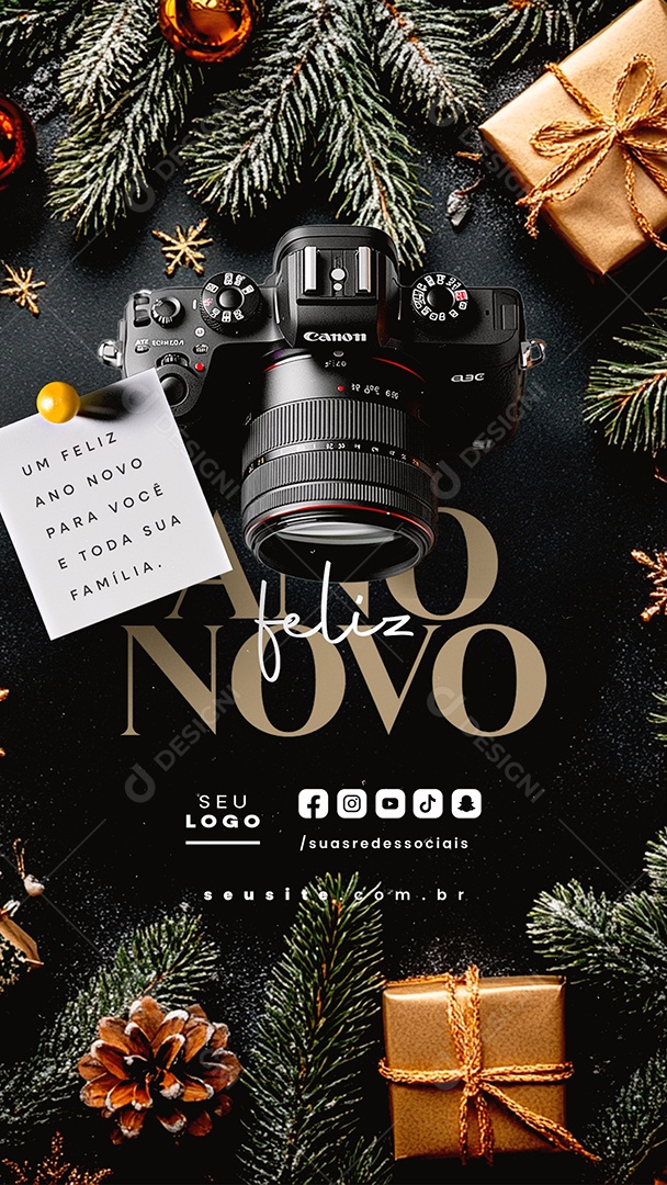 Story Feliz Ano Novo 01 de Janeiro Fotográfo PSD Editável