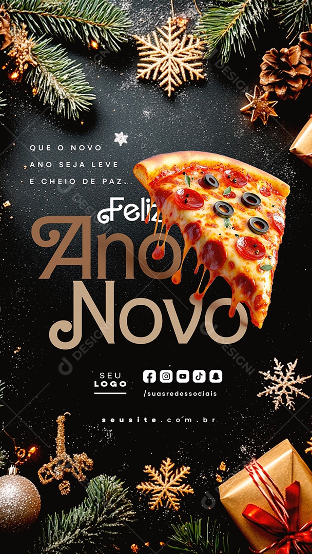 Story Feliz Ano Novo 01 de Janeiro Pizzaria PSD Editável