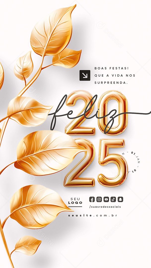 Story Feliz 2025 Ano Novo 01 de Janeiro Social Media PSD Editável