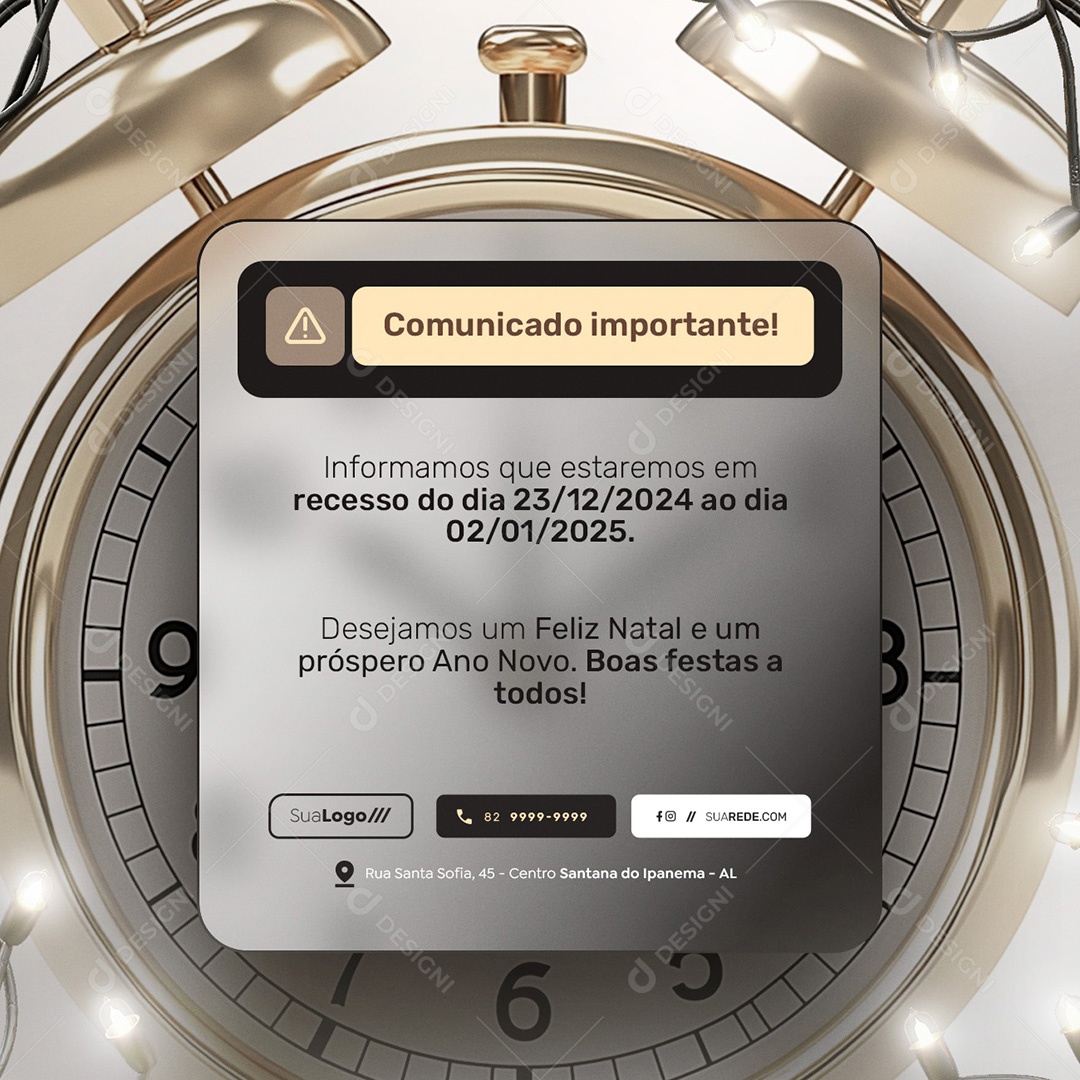 Recesso Fim de Ano Comunicado Importante Social Media PSD Editável