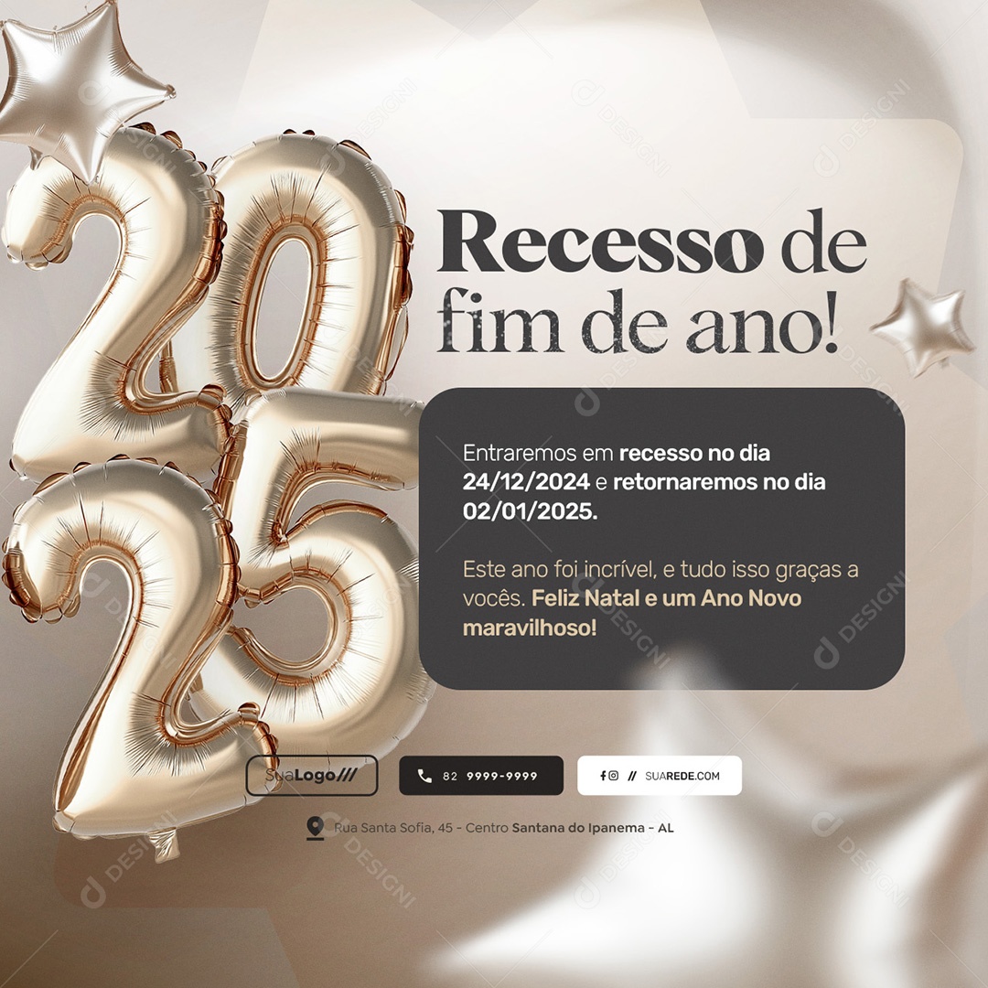Recesso de Fim de Ano Social Media PSD Editável