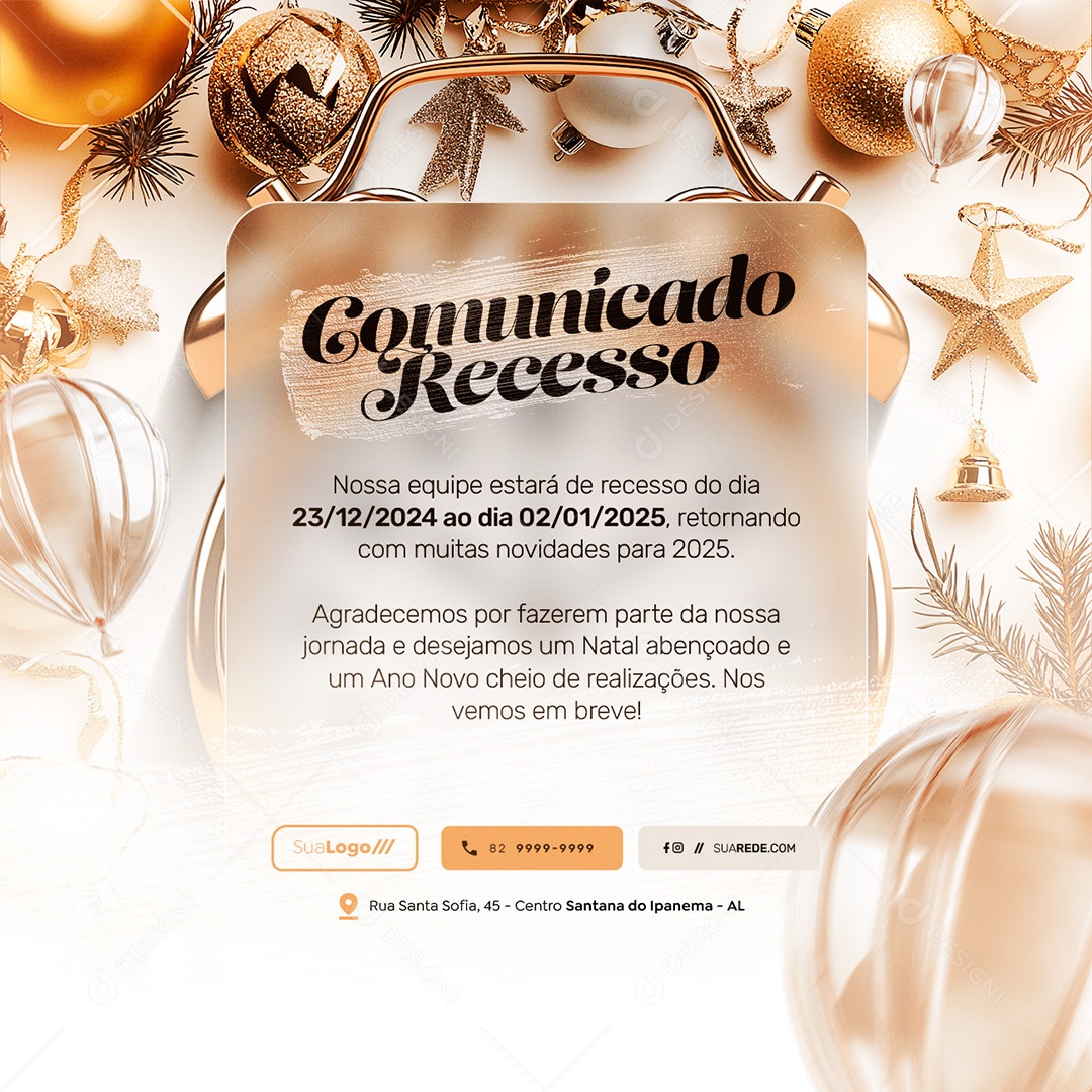 Recesso Fim de Ano Comunicado Social Media PSD Editável