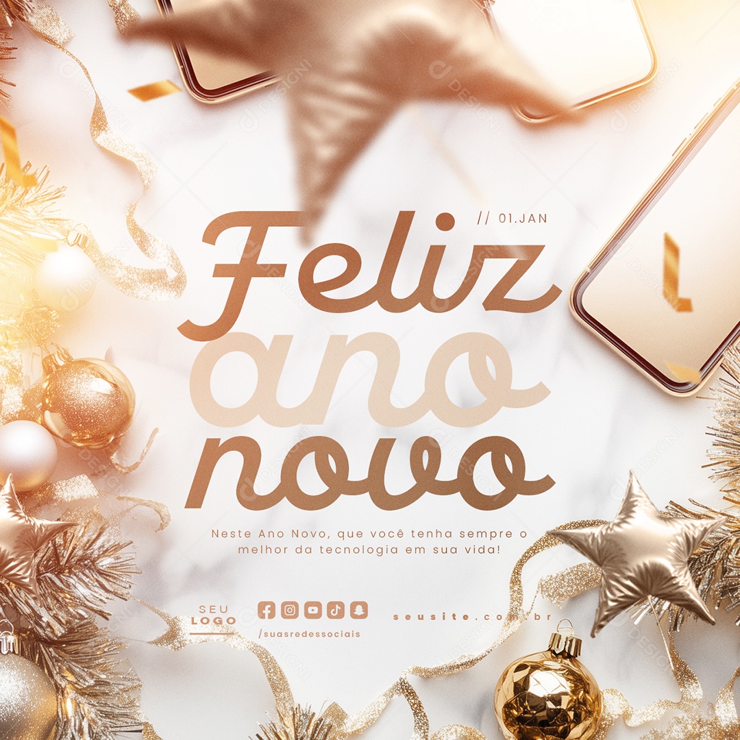 Feliz Ano Novo 01 de Janeiro Perfumaria Social  Media PSD Editável