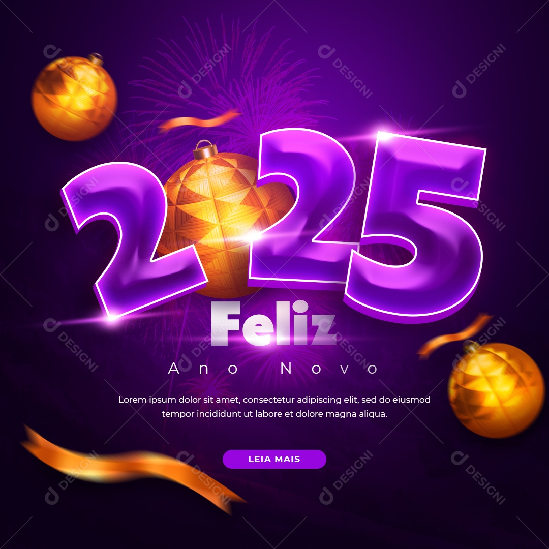 Post Feliz Ano Novo 01 de Janeiro Bem Vindo 2025 Social Media PSD Editável