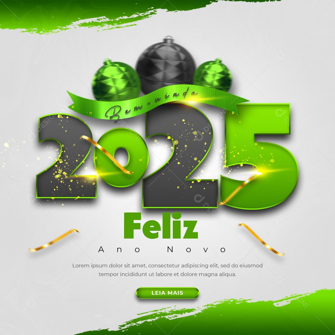 Post Feliz Ano Novo 01 de Janeiro Bem Vindo 2025 Social Media PSD Editável