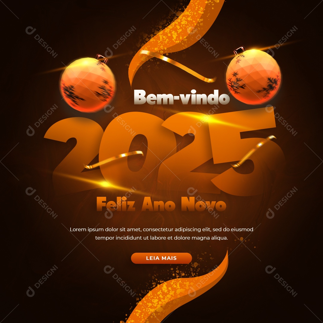 Post Feliz Ano Novo 01 de Janeiro Bem Vindo 2025 Social Media PSD Editável