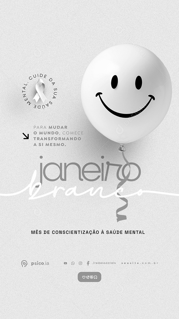 Story Janeiro Branco Cuide Da Sua Saúde Mental Social Media PSD Editável