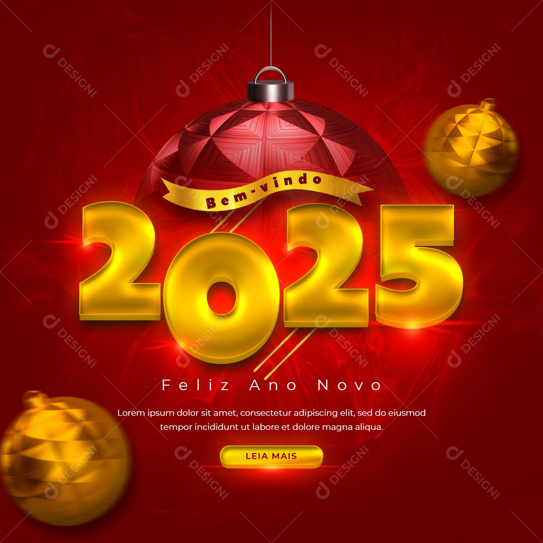 Post Feliz Ano Novo 01 de Janeiro Bem Vindo 2025 Social Media PSD Editável