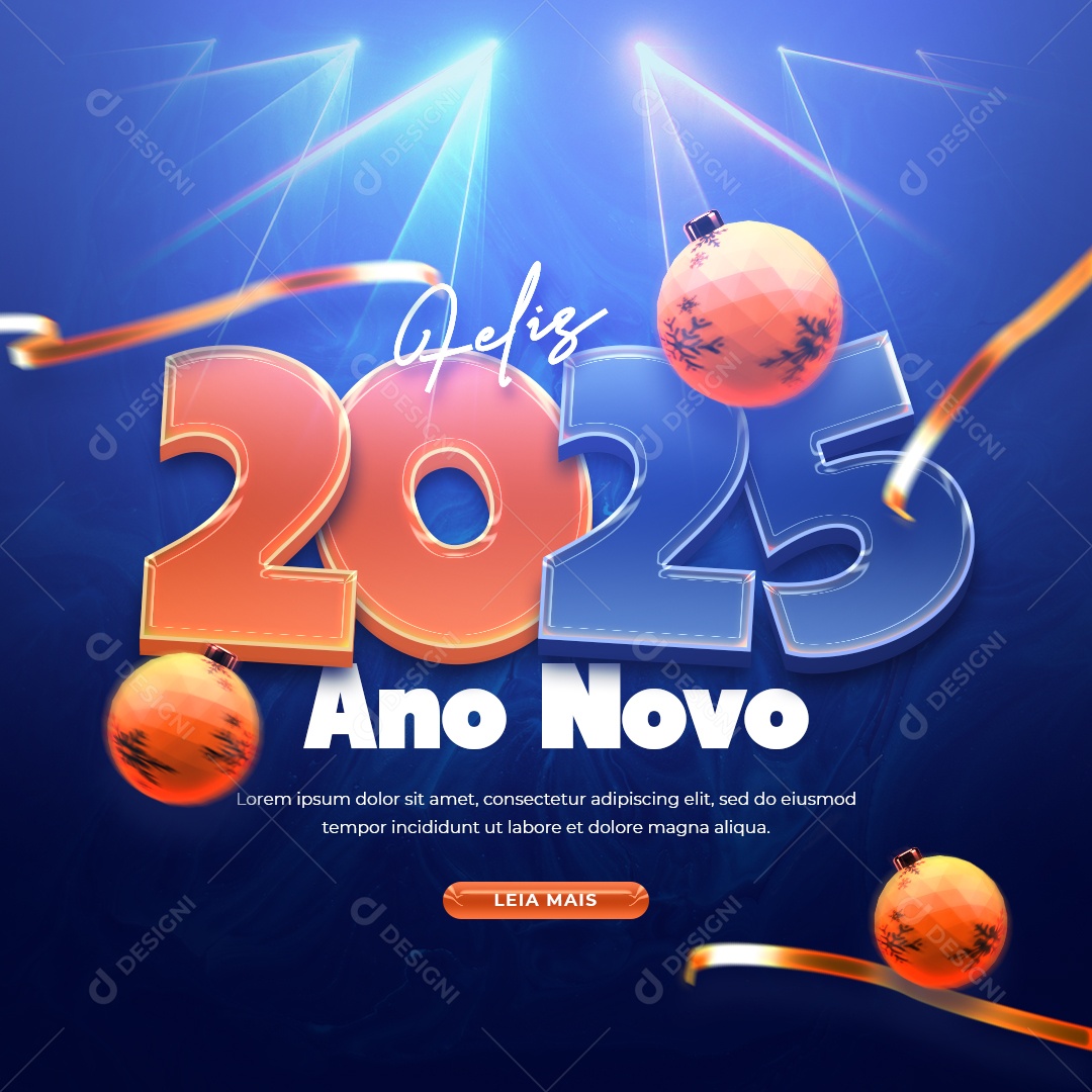 Post Feliz Ano Novo 01 de Janeiro Bem Vindo 2025 Social Media PSD Editável
